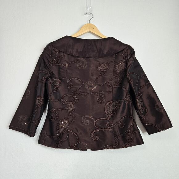 VTG Nueva Satin Top Jkt Sz 12 Brown Embroidered Sequins Art To Wear Formal - Picture 8 of 14